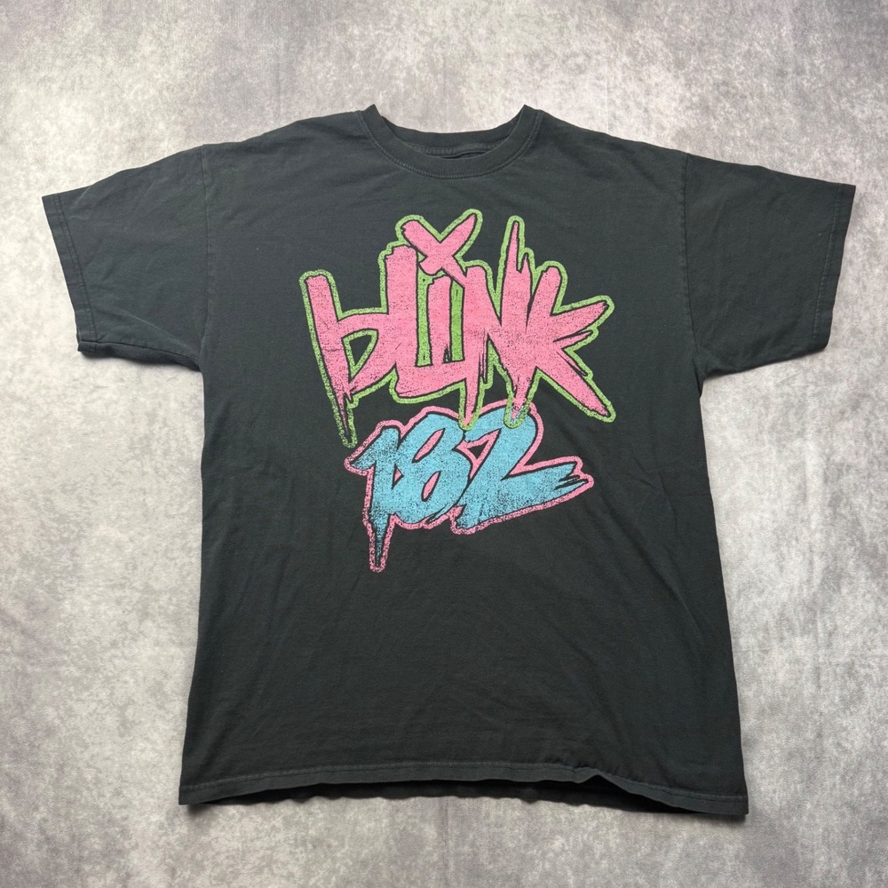 Blink-182 Mens Graphic T-Shirt Black Neon Logo Size Large Band Tee